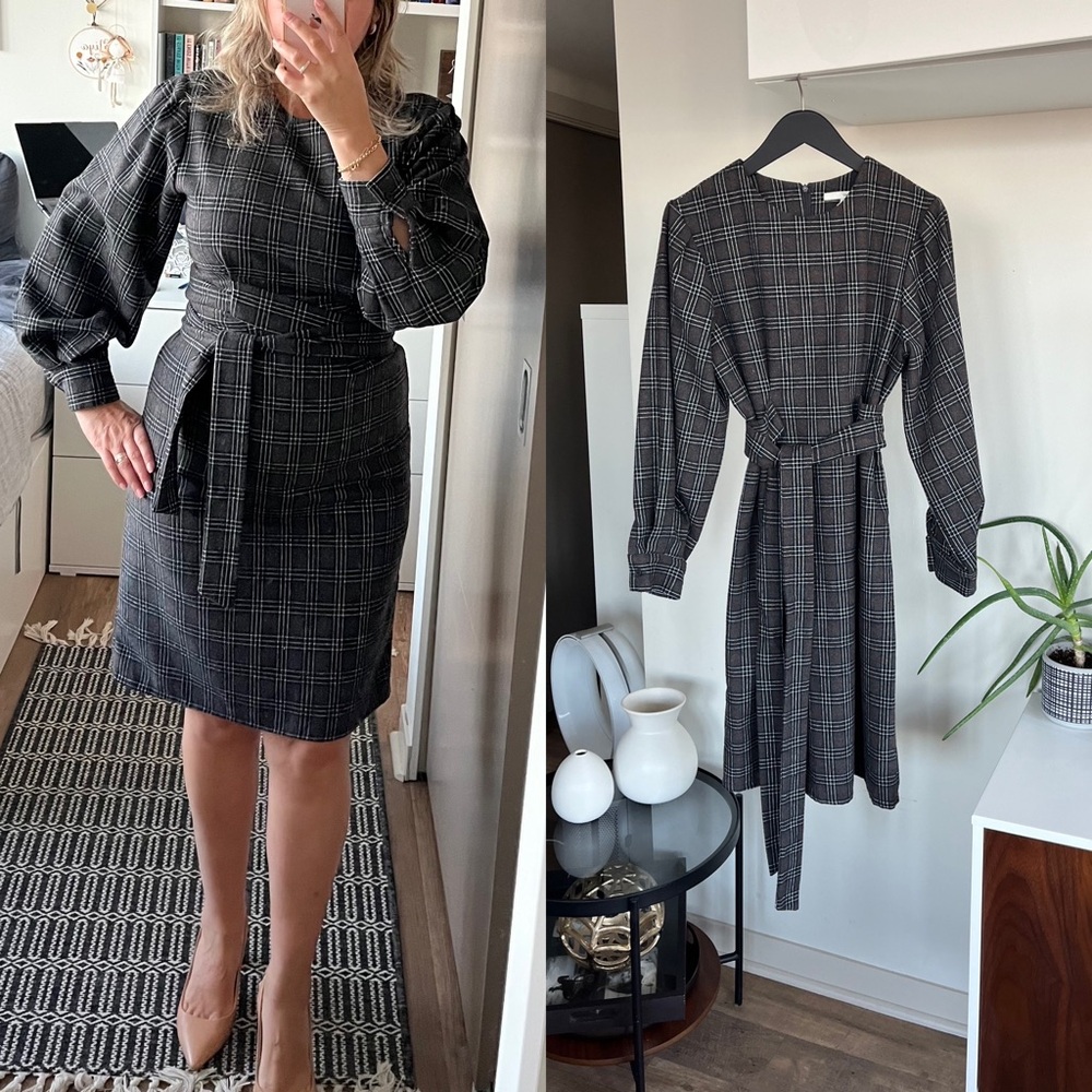 Oak+Fort Longsleeve Wool Plaid new Formal Evening Cotagecore Business Dress Sz 8